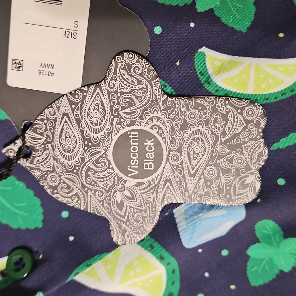 Visconti Black Men's Short Sleeve Button-up: Size- Medium- Navy Mojito Print - Picture 7 of 10